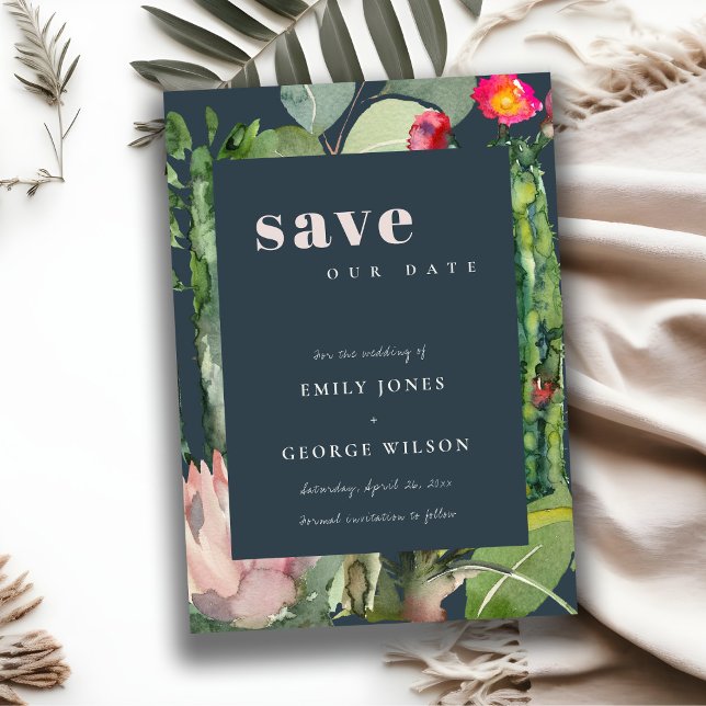 SAVE THE DATE MARINE ROSE DÉSERT FLORAL CACTI FOLIER COULEUR D'E (Créateur téléchargé)