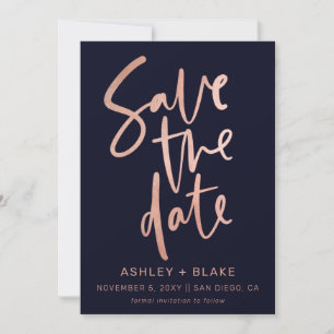 Save The Date Marine Rose Gold Simple Calligraphie manuscrite