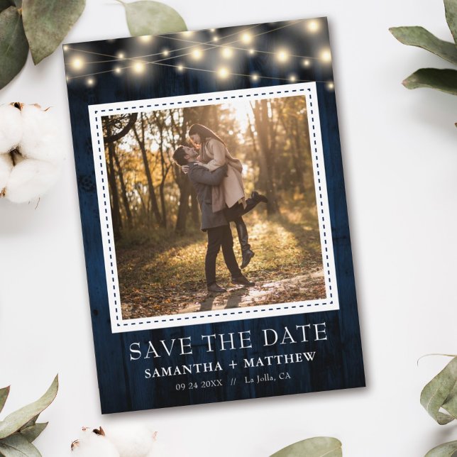 Save The Date Marine Rustic Bois Chaîne Lumières Photo Mariage (Créateur téléchargé)