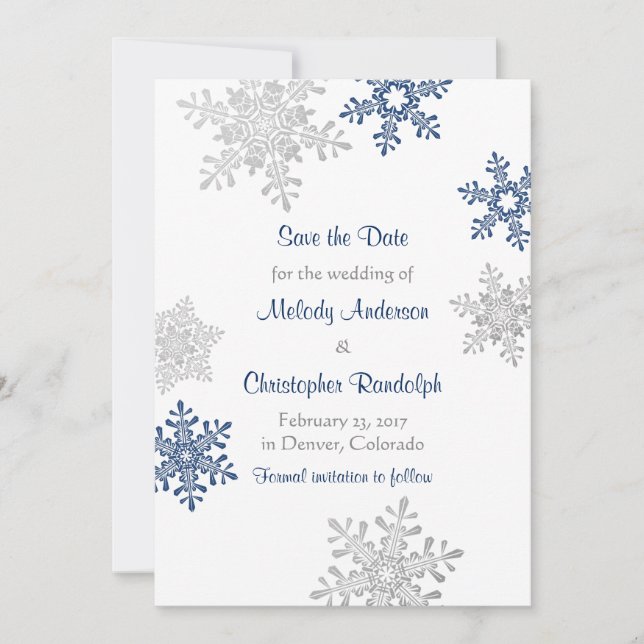 Save The Date Marine Silver Snowflake Mariage d'hiver Enregistre (Devant)
