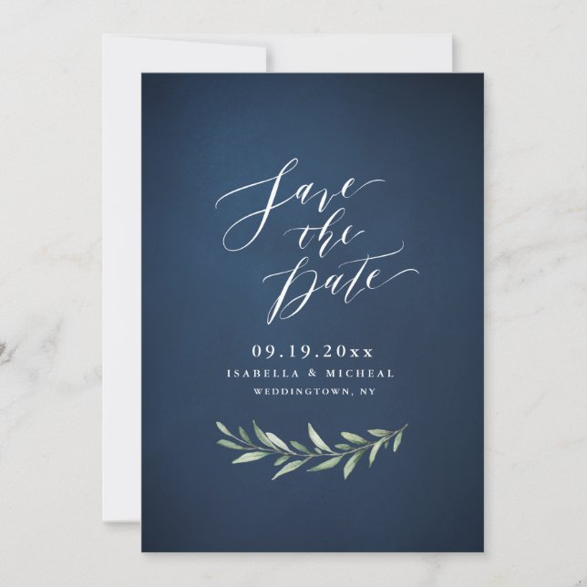 Save The Date Marine simple calligraphie rustique verdure mariag (Devant)