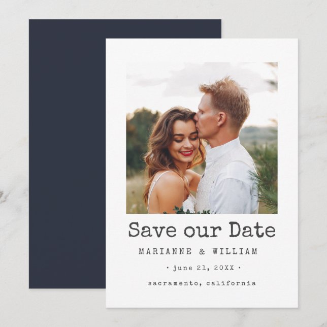 Save The Date Marine Simple CARRÉ Photo mariage enregistrer la d (Devant / Derrière)