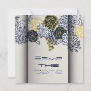 Save The Date Marine sophistiquée et florale jaune Économisez la