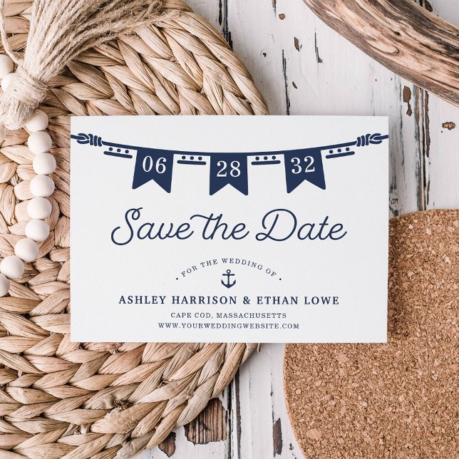 Save The Date maritime | Classic Navy Blue Nautical Flags (Créateur téléchargé)