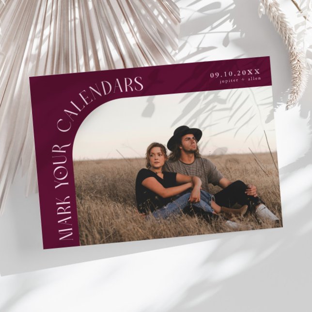 Save The Date Mark Your Calendars Cranberry Curved Frame Photo (Créateur téléchargé)