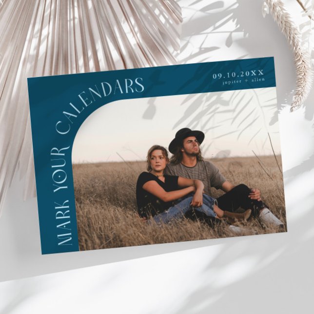 Save The Date Mark Your Calendars Teal Curved Frame Photo (Créateur téléchargé)