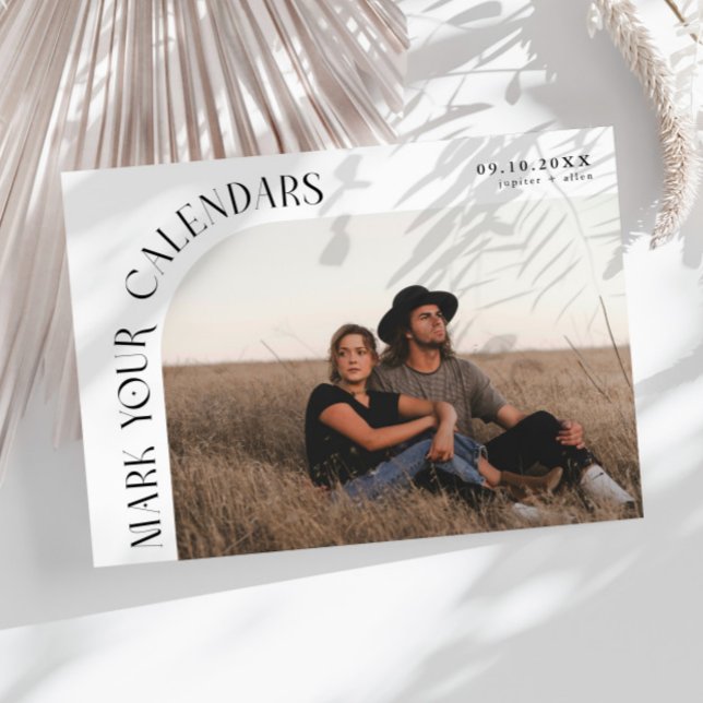 Save The Date Mark Your Calendars White Curved Frame Photo (Créateur téléchargé)