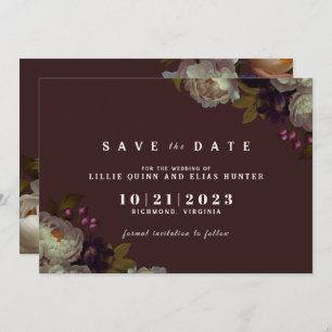 Save The Date Maroon & Elegant Floral   Romantique rouge foncé