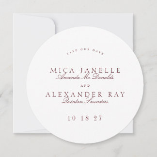 Save The Date Maroon Formal Classic Calligraphie Round Photo