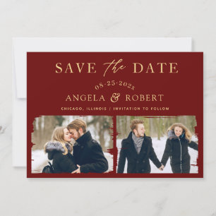 Save The Date Maroon Rouge Or de luxe   Brush Stroke 2 Photo