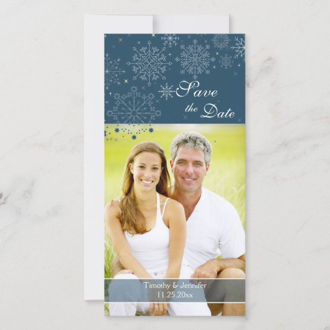 Save The Date Marque bleu flocons de neige mariage d'hiver enreg (Devant)