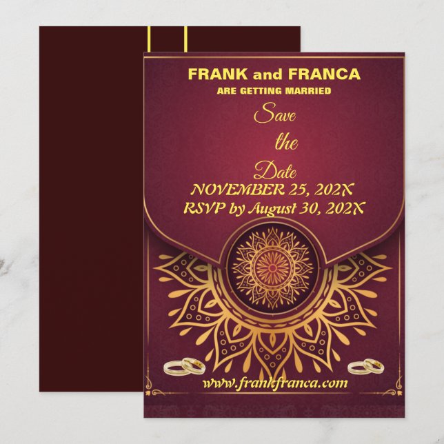 Save The Date Marques à skis | Mandala Calligraphic Script uniqu (Devant / Derrière)