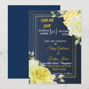 Save The Date Marques à skis Unique Navy Blue Floral Enregistr