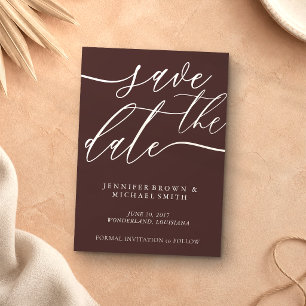 Save The Date Marron Chocolat Calligraphie de Photo Personnalisé