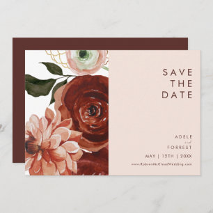 Save The Date Marsala Autumn Floral flush Horizontal