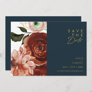 Save The Date Marsala Autumn Floral Marine horizontale