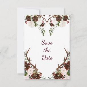 Save The Date Marsala Burgundy Red Boho Antlers Photo