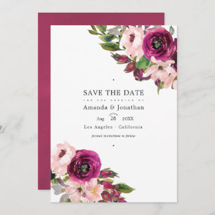 Save The Date Marsala et Blush Floral Mariage Photo