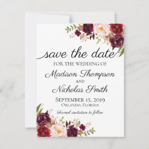 Save The Date Marsala et mariage rose floral Enregistrer la cart