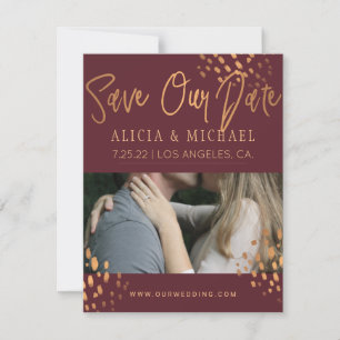 Save The Date Marsala PHOTO Faux Metal Gold Foil Typographie