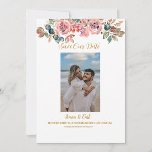 Save The Date MARY Aquarelle Rose Photo Vert Émeraude