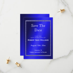 Save The Date Masculine Cadre bleu et Parties scintillant 50e an