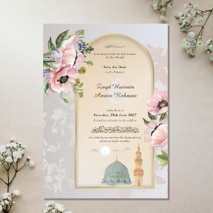 Save The Date Masjid An-Nabawi Aquarelle & Coquelicots Roses Isl