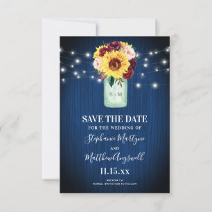 Save The Date Mason de tournesol Jar bleu marine