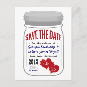 Save The Date Mason Jar Enregistrer la date Rouge Blanc Bleu
