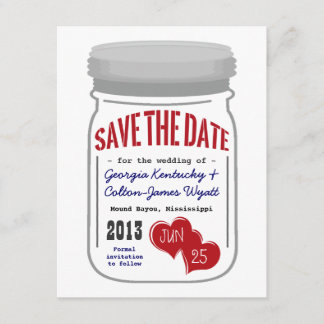 Save The Date Mason Jar Enregistrer la date Rouge Blanc Bleu