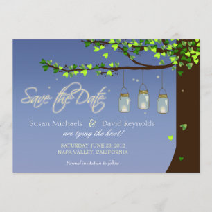 Save The Date Mason Jar Fireflies Chêne Arbre Enregistrer la dat