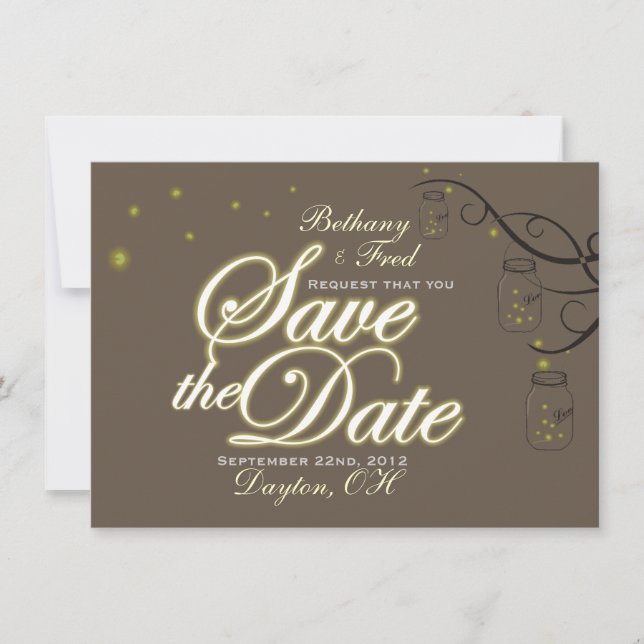 Save The Date Mason Jar Firefly Lightning Bug Enregistrer La Dat (Devant)