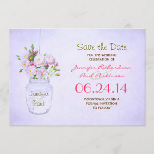 Save The Date mason jar fleurs victoriennes enregistrer la date