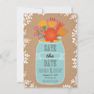 Save The Date Mason Jar Flowers papier d'artisanat Enregistrer l