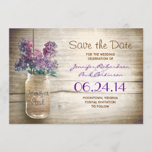 Save The Date mason jar & lilacs enregistrer la date