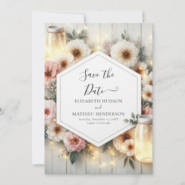 Save The Date Mason Jar Mariage botanique moderne (Devant)