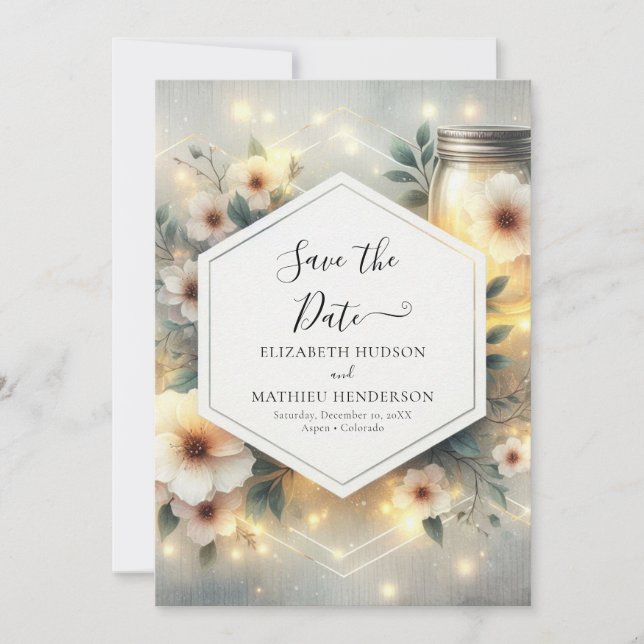 Save The Date Mason Jar Mariage moderne Whimsical (Devant)