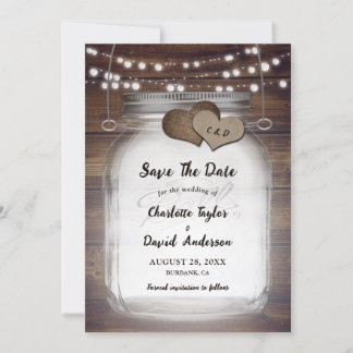Save The Date Mason Jar Rustic Country Mariage en bois