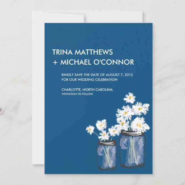 Save The Date Mason Jar & White Daisies Enregistrer la date (Devant)