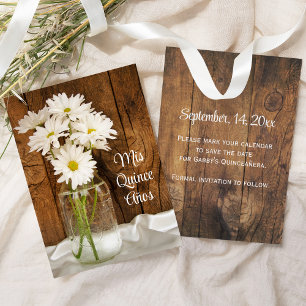 Save The Date Mason Jar White Daisies Quinceañera Enregistrer la