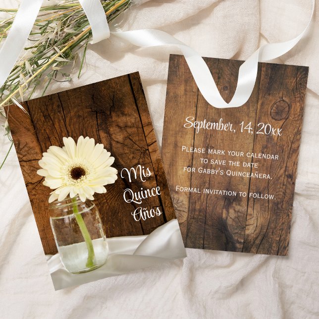 Save The Date Mason Jar White Daisy Quinceañera Enregistrer la d (Créateur téléchargé)