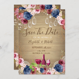 Save The Date Mason rustique Jar, Dégustation De Vins Floral