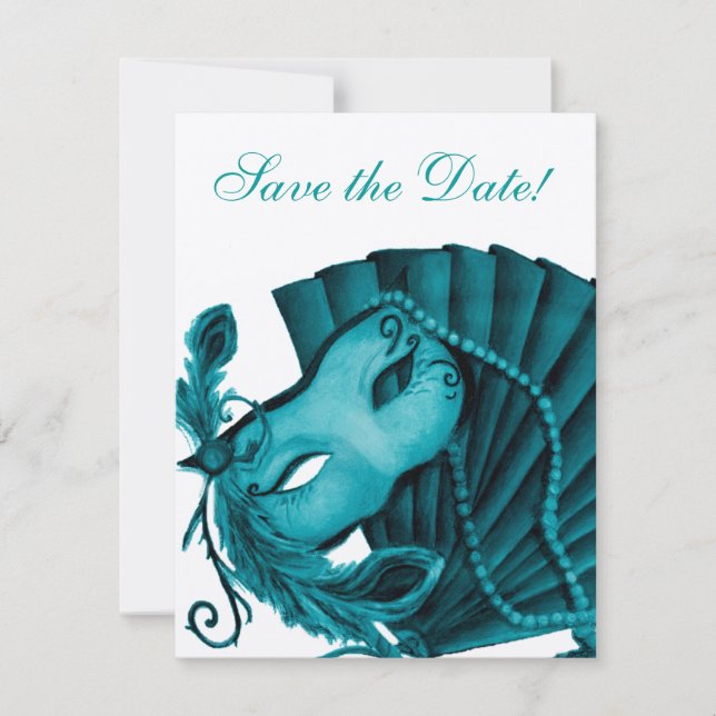 Save The Date Masquerade dans Turquoise Enregistrer la date (Devant)