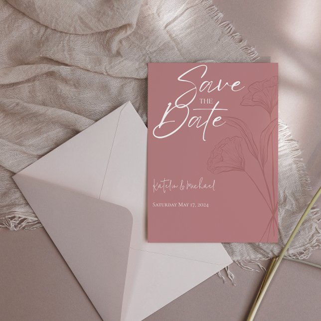 Save The Date Mauve Floral Line Art Wedding Enregistrer la date (Créateur téléchargé)