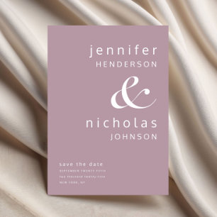 Save The Date Mauve Pink Moderne Mariage de typographie