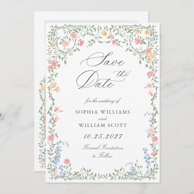 Save The Date Meadow Pastel Rose Floral Photo Mariage (Devant / Derrière)