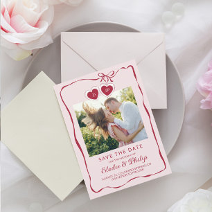 Save The Date Médaille en forme de cœur rouge rose avec photo de