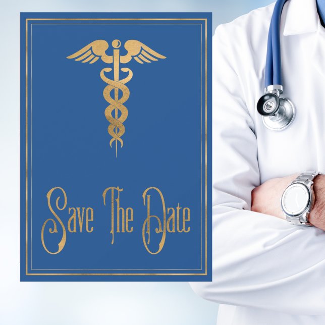 Save The Date Médicale Caduceus Doctor Nurse Blue Enregistrer La (Créateur téléchargé)