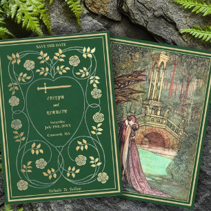 Save The Date Médiéval Gold Floral Coeurs et Mariage d'épée