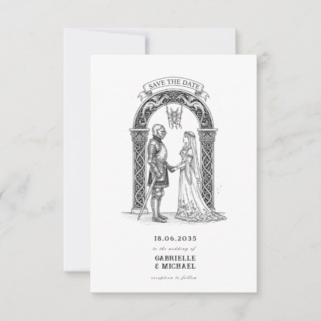 Save The Date Medieval Gothic Knight Bride Groom Arch  (Devant)